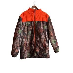 Totes Puffer Jacket 2XL Blaze Orange Camouflage with Leaves Zip Up Coat